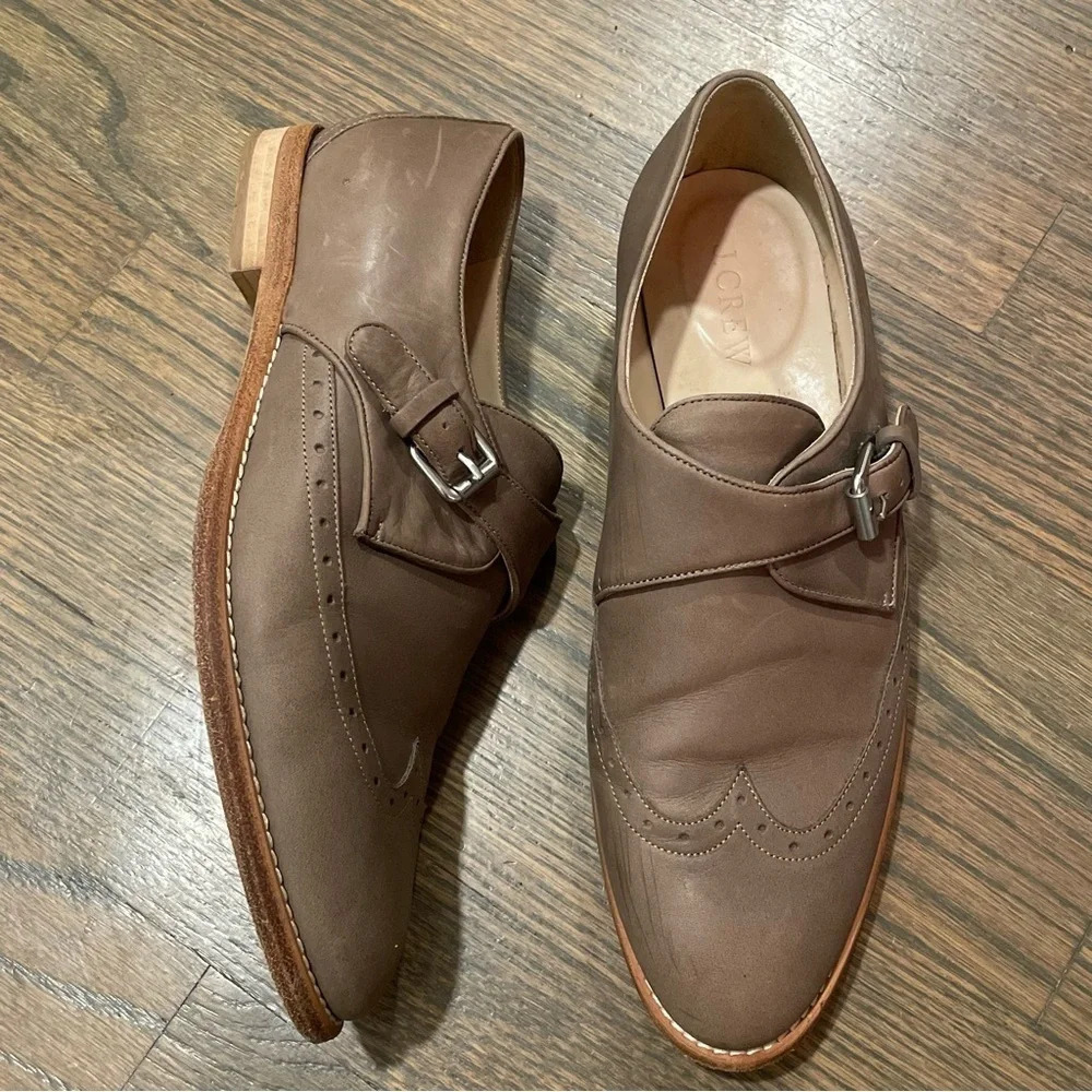 J.Crew Collection Perforated Monk Strap Loafers in Wet Cobblestone size 7.5